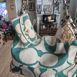 Coach Green and Cream Patterned Women's Bag